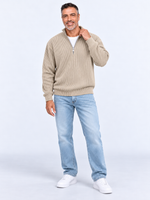 Pull Camionneur Homme Col Zippé Moderne — Kaki — porté sur mannequin