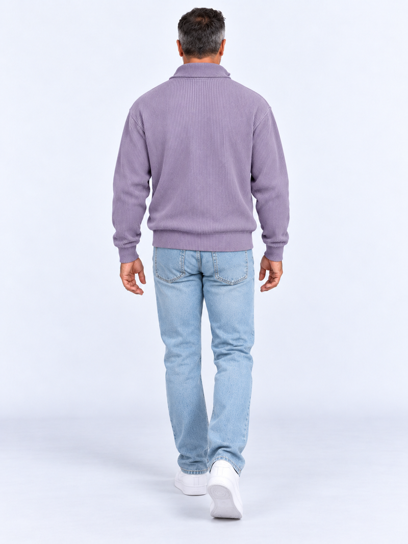Pull Camionneur Homme Col Zippé Moderne — Lilas — vue de dos