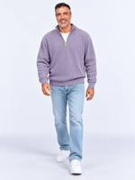 Pull Camionneur Homme Col Zippé Moderne — Lilas — porté sur mannequin