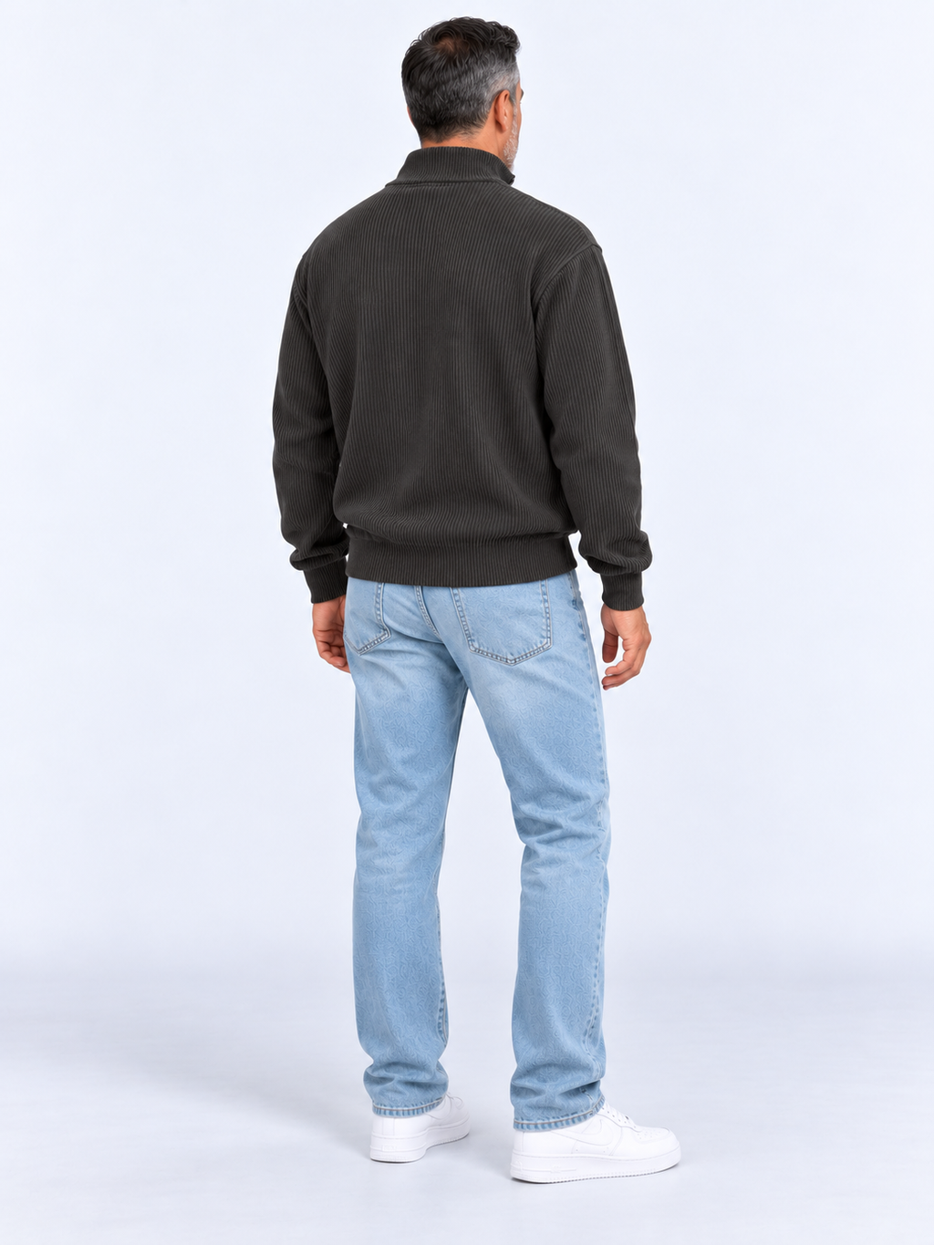 Pull Camionneur Homme Col Zippé Moderne — Noir — vue de dos