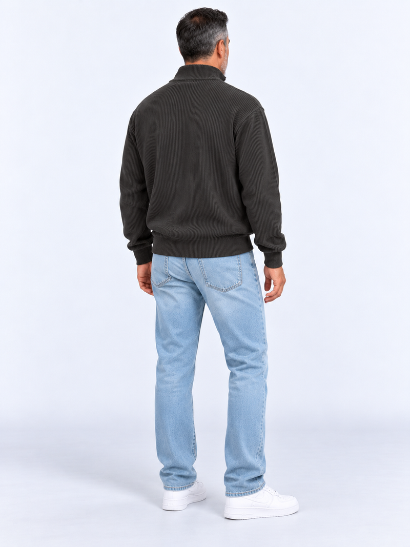 Pull Camionneur Homme Col Zippé Moderne — Noir — vue de dos