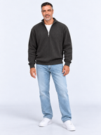 Pull Camionneur Homme Col Zippé Moderne — Noir — porté sur mannequin