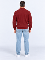 Pull Camionneur Homme Col Zippé Moderne — Rouge — vue de dos