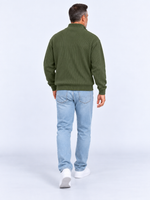 Pull Camionneur Homme Col Zippé Moderne — Vert Militaire — vue de dos
