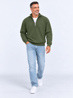 Pull Camionneur Homme Col Zippé Moderne — Vert Militaire — porté sur mannequin