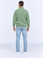 Pull Camionneur Homme Col Zippé Moderne — Vert Sauge — vue de dos