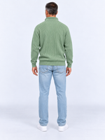 Pull Camionneur Homme Col Zippé Moderne — Vert Sauge — vue de dos